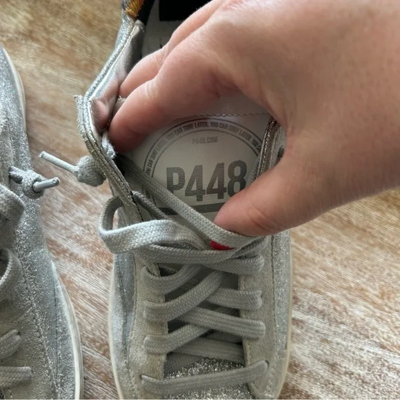 P448 Silver and Gray Sneakers with Leopard Accent - Picture 3 of 7